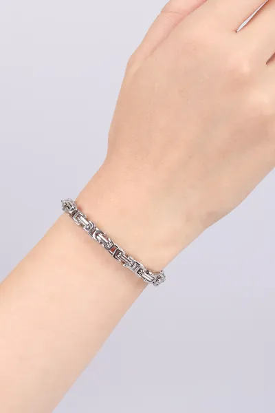 Gümüş Kral Kalın Zincirli   Unisex Çelik Bileklik 468936