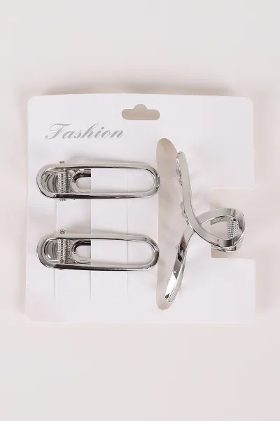 Gümüş Küçük Boy 3'lü Pens ve Metal Mandal Toka 463485