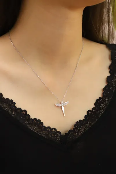 Gümüş Melek Figürlü  Zirkon Taşlı   Şık Kolye 430243
