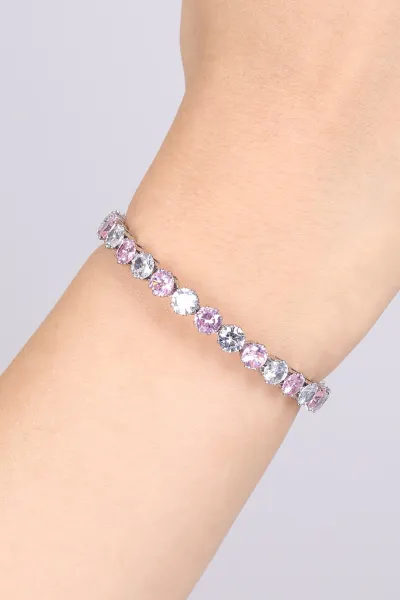 Gümüş Pembe İnce Oval Taşlı Bilezik 479593