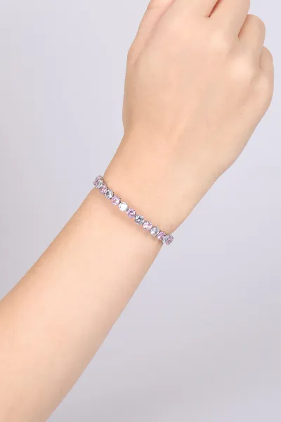 Gümüş Pembe İnce Oval Taşlı Bilezik 479593