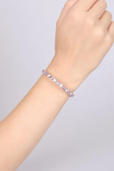 Gümüş Pembe Kalp Taşlı Bilezik 479591