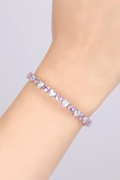 Gümüş Pembe Kalp Taşlı Bilezik 479591