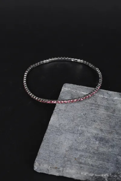 Gümüş Pembe Su Yolu Taşlı Lastikli Bileklik 308372