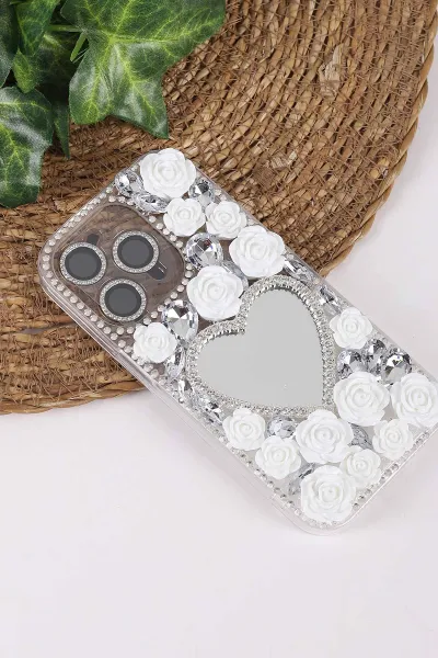 Gümüş TeknoCase İPhone 14 Pro Uyumlu Beauty Case Serisi Lens Hediyeli Premium Sert Silikon Telefon Kılıfı 430432