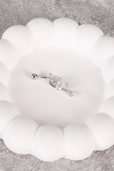 Gümüş Yarım Kelebek Kanadı Model Zirkon Taşlı Göbek Piercingi 477759