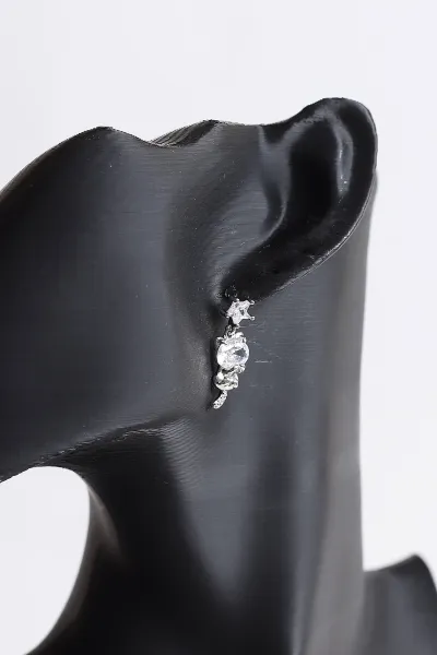 Gümüş Yıldız Model Zirkon Taşlı  Sallantı   Küpe 371061