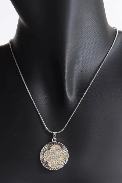 Gümüş Yonca Model Zirkon Taşlı  Çelik Kolye 370563