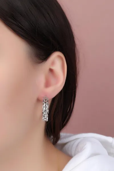 Gümüş Zincir Model Halka Küpe 330882