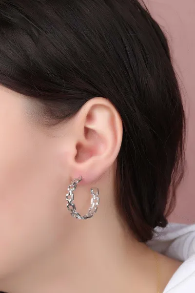 Gümüş Zincir Model Halka Küpe 330882