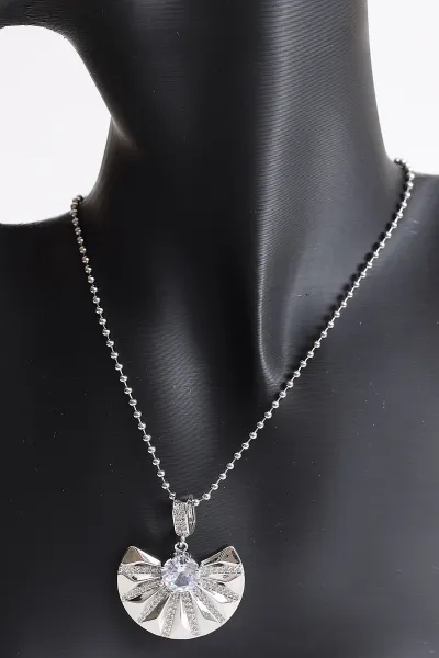 Gümüş Zirkon Taşlı  Çelik Kolye 370803