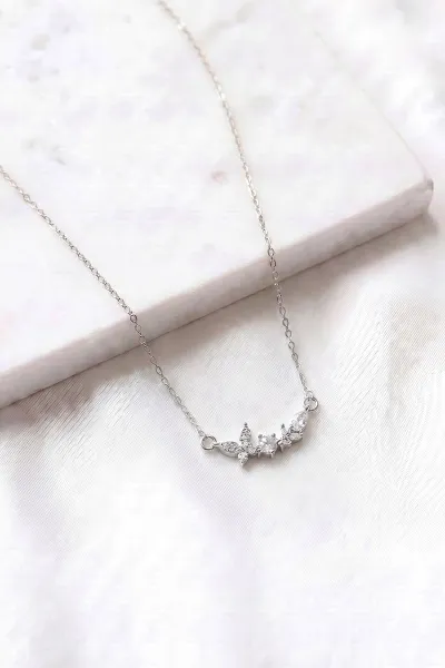 Gümüş Zirkon Taşlı  Çelik  Şık Kolye 459162
