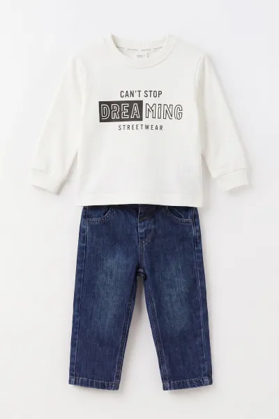 Haki (1-5 Yaş) Nakışlı Mont Pantolon Sweatshirt 3 lü Erkek Çocuk Takım 495907