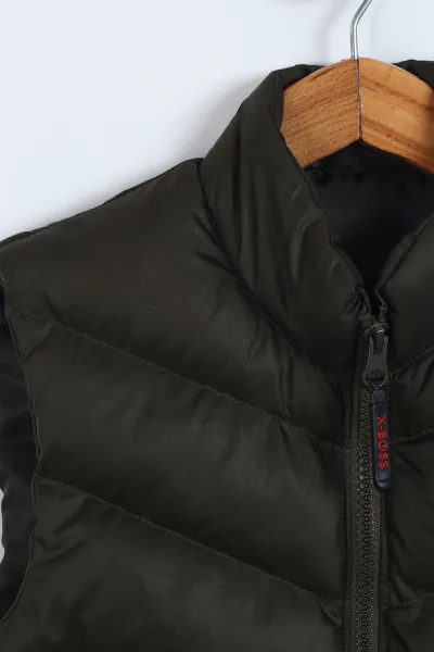 Haki (11-14 Yaş)Çift Cep Fermuarlı Erkek Çocuk Şişme Yelek 329314