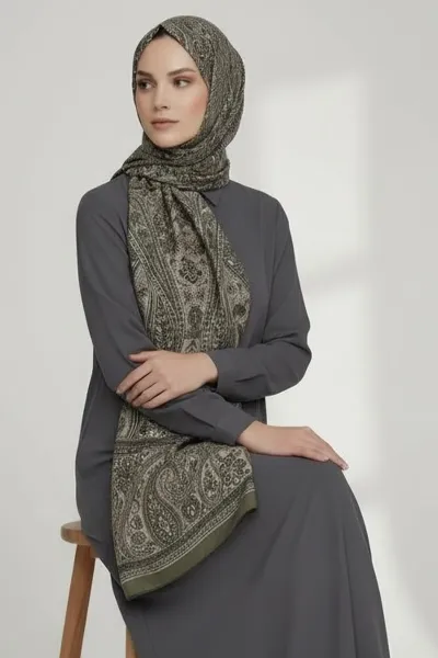 Haki 180X70 cm Dijital Baskı Elina Desenli Pamuk Şal 420436