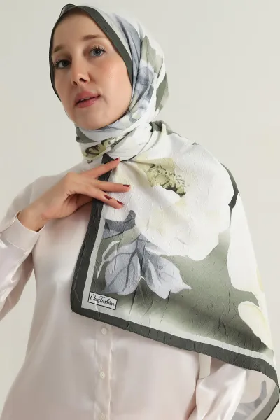 Haki 180x75 Cm Our Fashion Dijital Baskılı Desenli Bambu Kraş Şal 396746