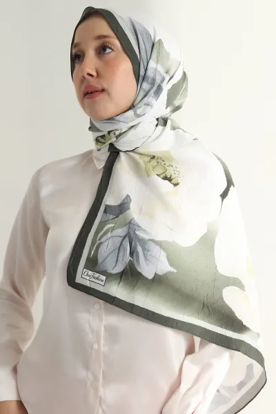 Haki 180x75 Cm Our Fashion Dijital Baskılı Desenli Bambu Kraş Şal 396746
