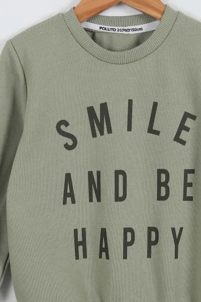Haki (2-5 Yaş) Smile Baskılı Taytlı Kız Çocuk Takım 337073