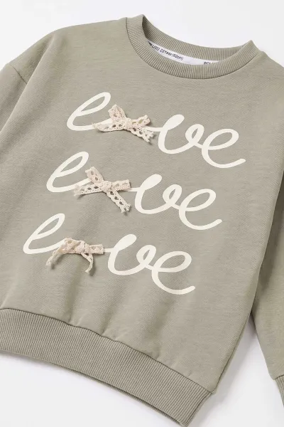Haki (2-5 Yaş)Love Baskılı Fiyonklu Kız Çocuk Takım 478119