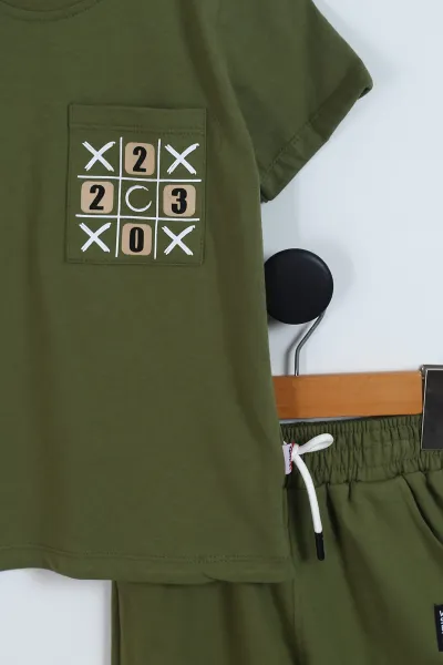 Haki (2-5 Yaş)XOX Ön Arka Baskılı Cep Detay Şortlu Erkek Çocuk Takım 346411