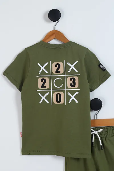 Haki (2-5 Yaş)XOX Ön Arka Baskılı Cep Detay Şortlu Erkek Çocuk Takım 346411