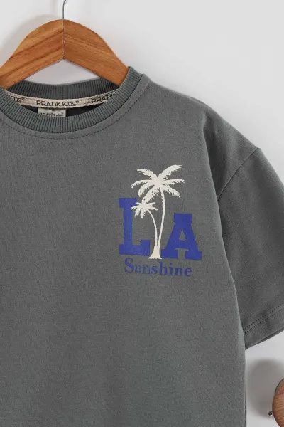 Haki (2-6 Yaş) California   Baskılı Şortlu Süprem Erkek Çocuk Yazlık Takım 447279