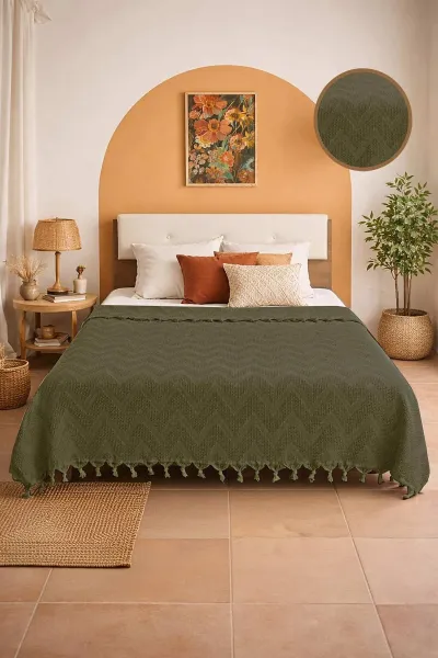 Haki 200x230 Cm Bella Home Çift Kişilik Elit Jakarlı Tek Pike 434855