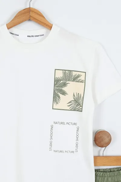 Haki (3-10 Yaş)Naturel Baskılı Gabardin  Şortlu Erkek Çocuk Takım 356915