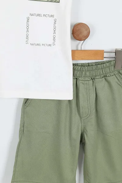 Haki (3-10 Yaş)Naturel Baskılı Gabardin  Şortlu Erkek Çocuk Takım 356915