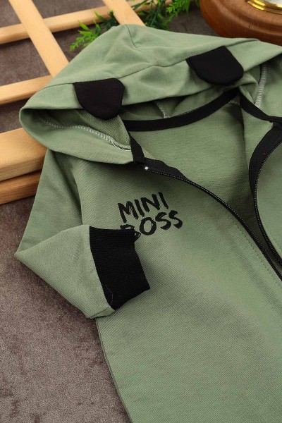 Haki (3-12 Ay) Mini Boss Baskılı Fermuarlı Erkek Çocuk Tulum 152381