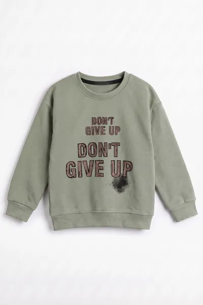 Haki (3-12 Yaş) Dont Give Baskılı Erkek Çocuk Sweatshirt 479163