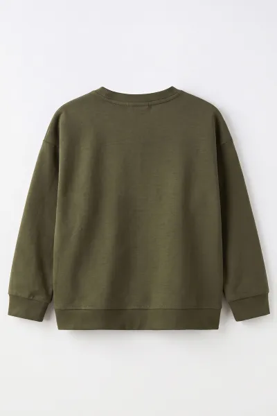 Haki (3-12 Yaş) Yazı Nakışlı Erkek Çocuk Sweatshirt 479960