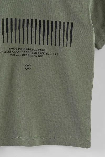 Haki (3-12 Yaş)Çizgi Baskılı Erkek Çocuk Tişört 447173
