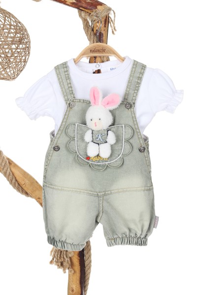 Haki (3-15 Ay) Rabbit Nakışlı Tavşan Oyuncaklı Bahçıvan Kız Bebe Takım 167642