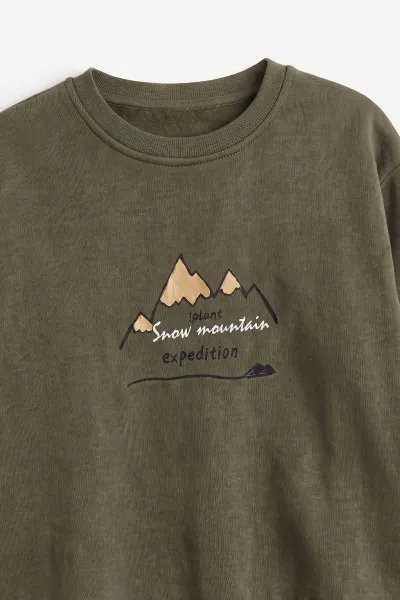 Haki (4-12 Yaş) 3 İplik Şardonlu Erkek Çocuk Sweatshirt 495869