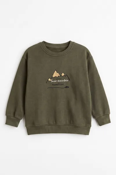 Haki (4-12 Yaş) 3 İplik Şardonlu Erkek Çocuk Sweatshirt 495869