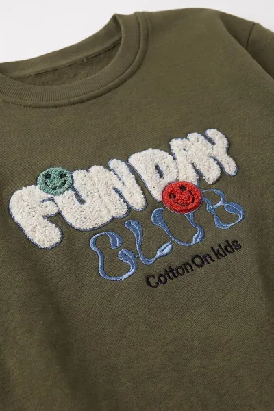 Haki (4-12 Yaş) Süzene Nakışlı İçi Şardonlu Erkek Çocuk Sweatshirt 495864