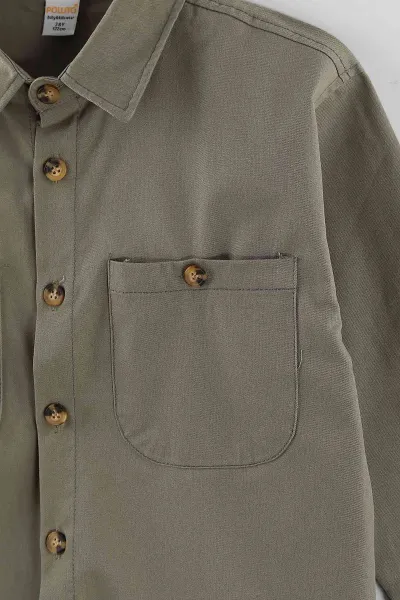 Haki (4-13 Yaş)  Çift Cepli Oversize Kalıp Erkek Çocuk Gabardin Gömlek 442185