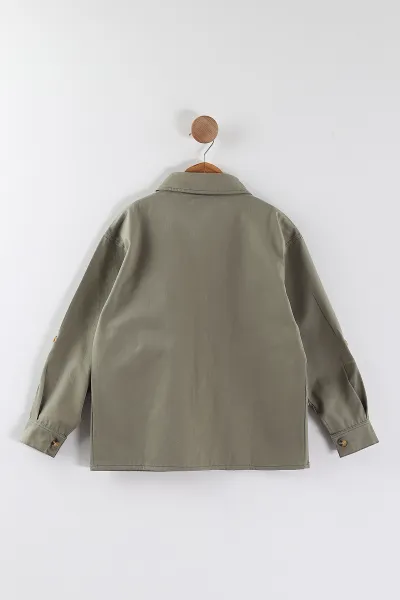 Haki (4-13 Yaş)  Çift Cepli Oversize Kalıp Erkek Çocuk Gabardin Gömlek 442185