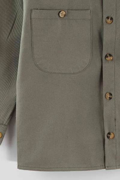 Haki (4-13 Yaş)  Çift Cepli Oversize Kalıp Erkek Çocuk Gabardin Gömlek 442185