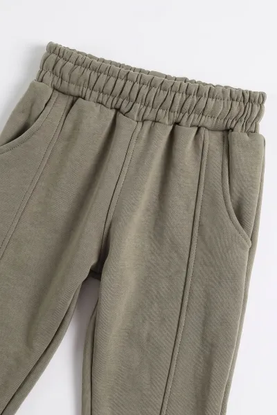 Haki (4-8 Yaş)Nakışlı Kanguru Cepli   3 İp Şardonlu Erkek Çocuk Kışlık Takım 499141