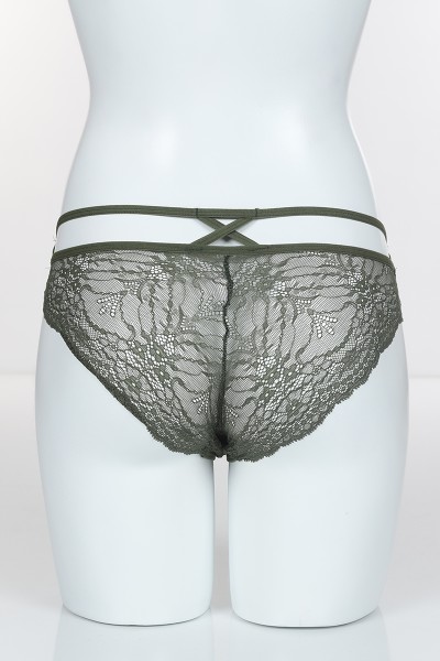 Haki 4187 Bikini Ön Üst Tül Alt ve Arka Bant Üst Çapraz İpler Külot 102422