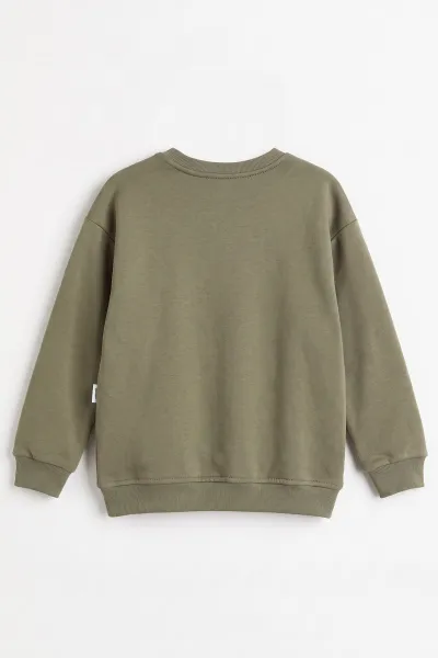 Haki (5-12 Yaş) Baskısız   Düz 3 İp Şardonlu Erkek Çocuk Sweatshirt 491832