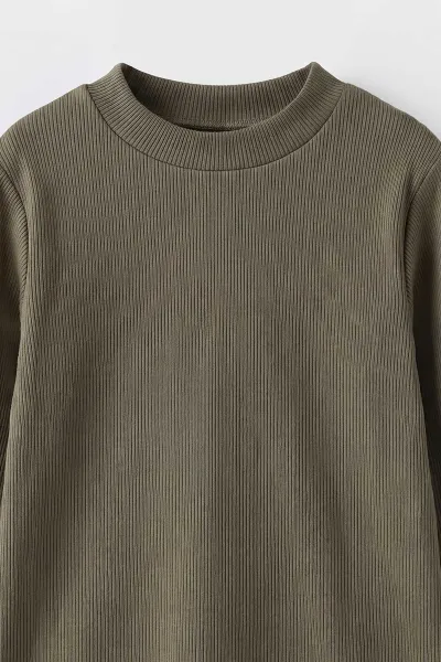 Haki (5-12 Yaş) Yarım Balıkçı Yaka Kaşkorse Çocuk Body Sweatshirt 495513