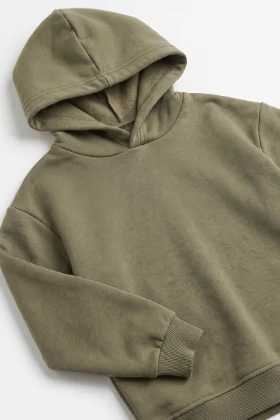 Haki (5-12 Yaş)Kapüşonlu Baskısız Üç İp Şardonlu Erkek Çocuk Sweatshirt 492181