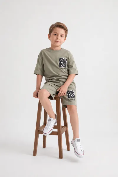 Haki (5-12 Yaş)Ön Arka Baskılı Şortlu Erkek Çocuk Takım 462685