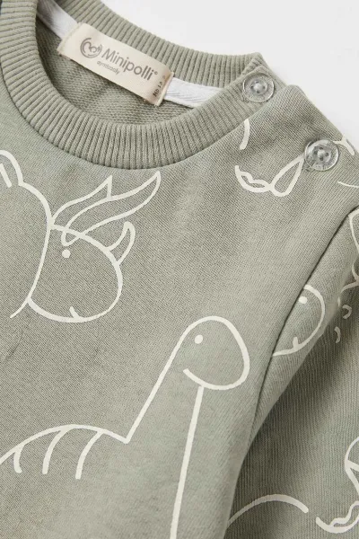 Haki (6-24 Ay) Dinozor Baskılı Erkek Bebek Takım 478214