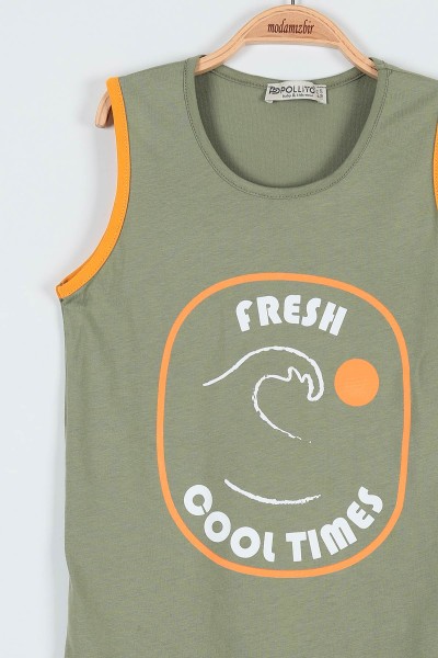 Haki (6-9 Yaş) Fresh Cool Tımes Baskılı Şortlu Erkek Çocuk Takım 185973