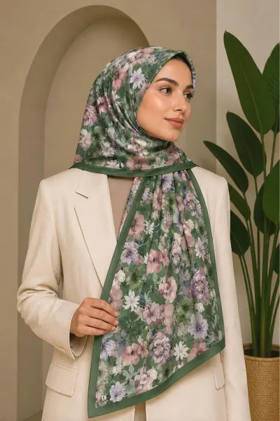 Haki 70x180 Cm Dijital Baskılı Botanik Desen Soft Şal 482154