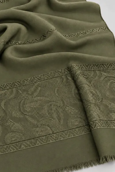 Haki 70x180 Cm Elara Premium Jakarlı Pamuk Şal 494276